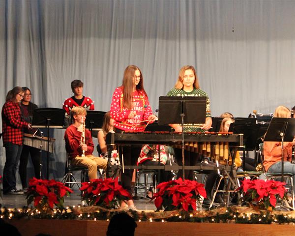 Students playing at the band concert.